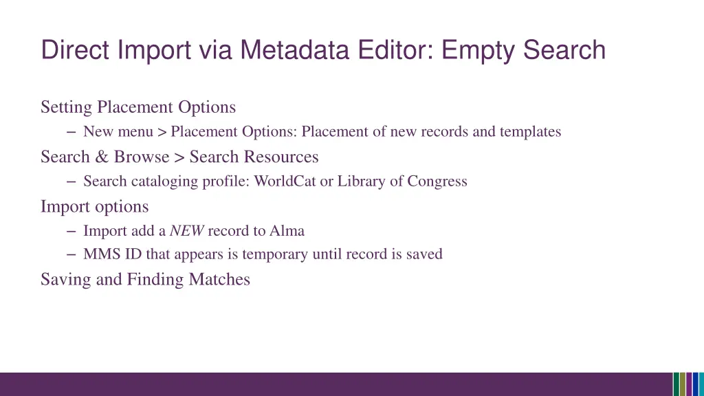 direct import via metadata editor empty search