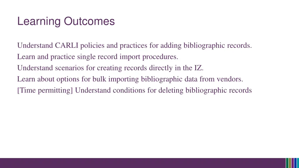 learning outcomes