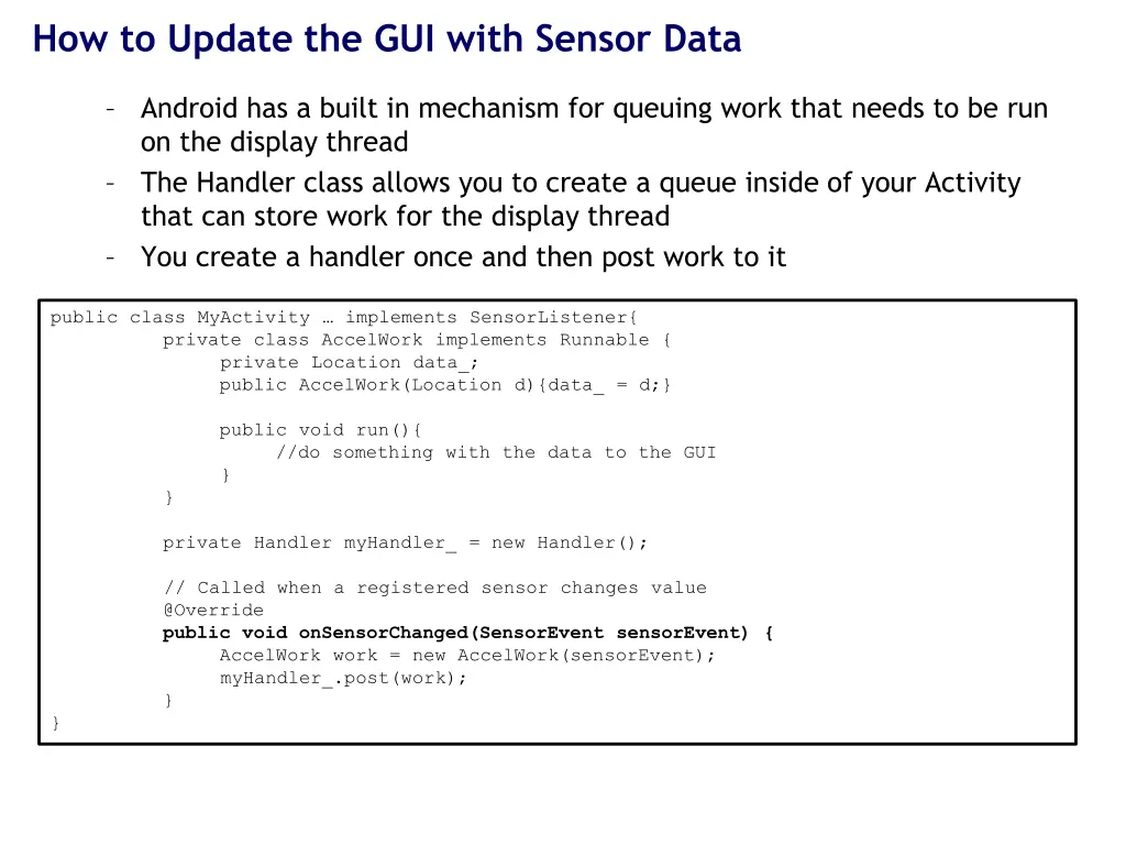 how to update the gui with sensor data