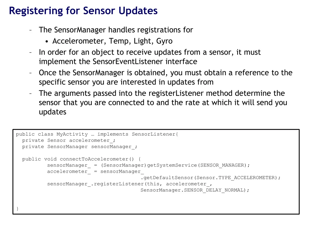 registering for sensor updates