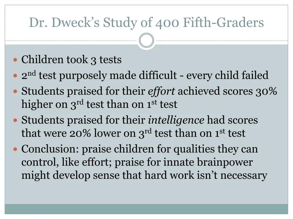 dr dweck s study of 400 fifth graders