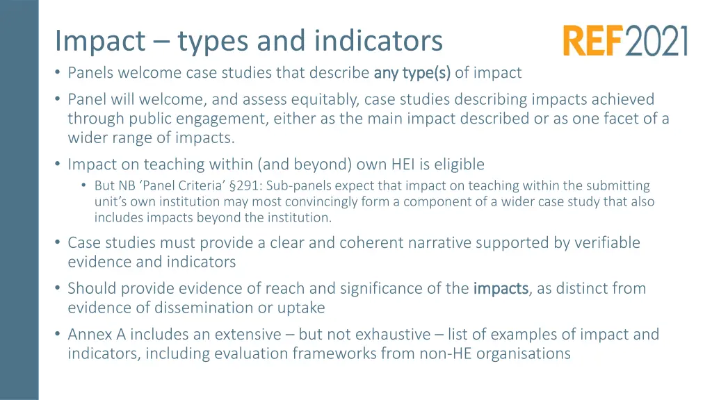 impact types and indicators panels welcome case