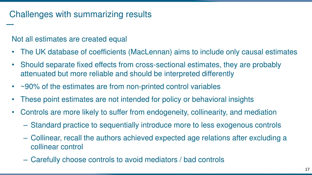 challenges with summarizing results
