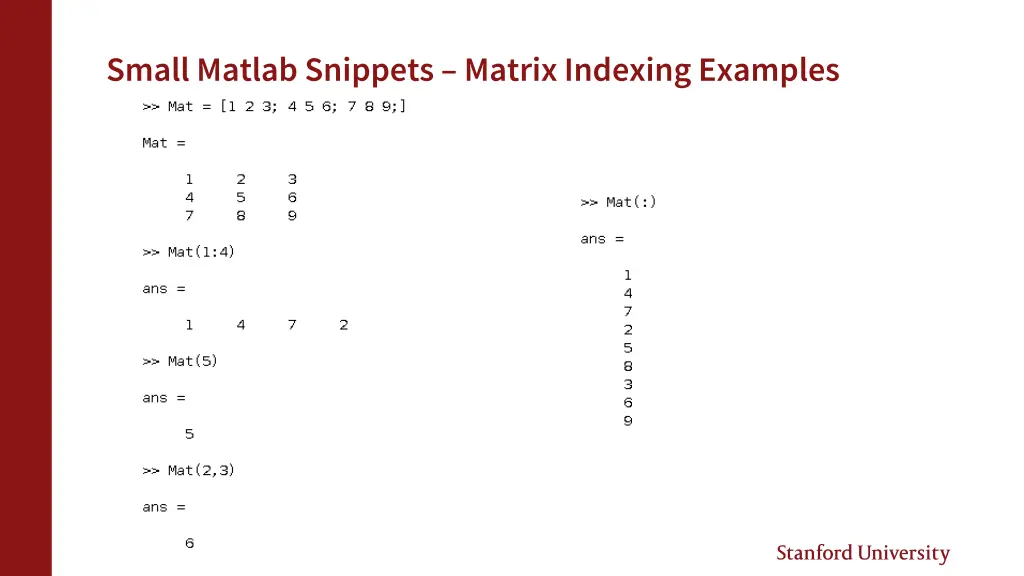 small matlab snippets matrix indexing examples
