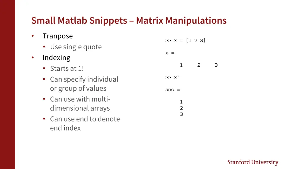 small matlab snippets matrix manipulations