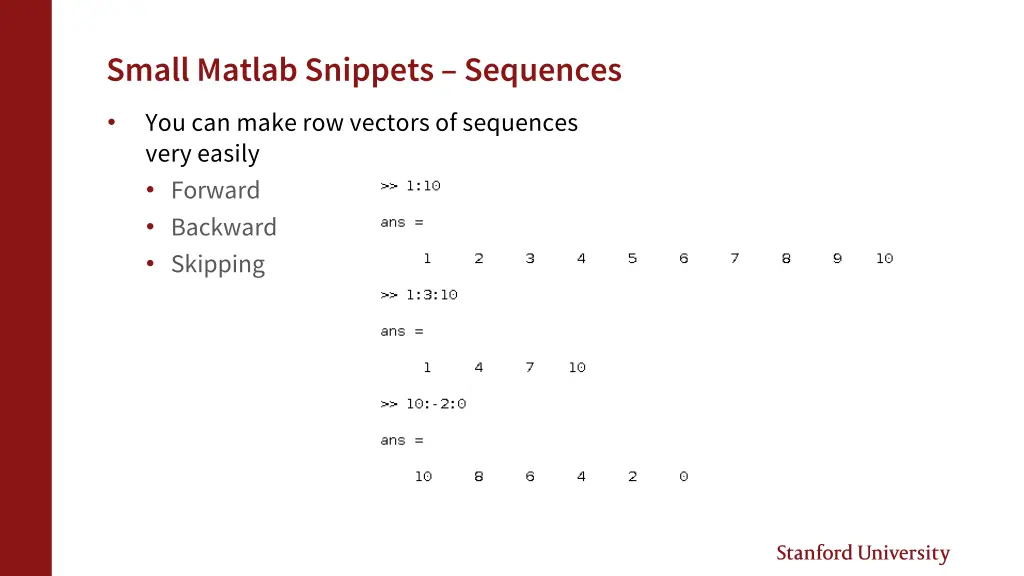 small matlab snippets sequences