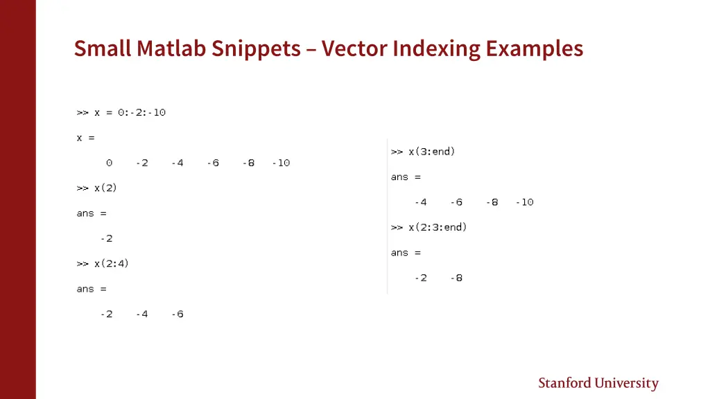 small matlab snippets vector indexing examples