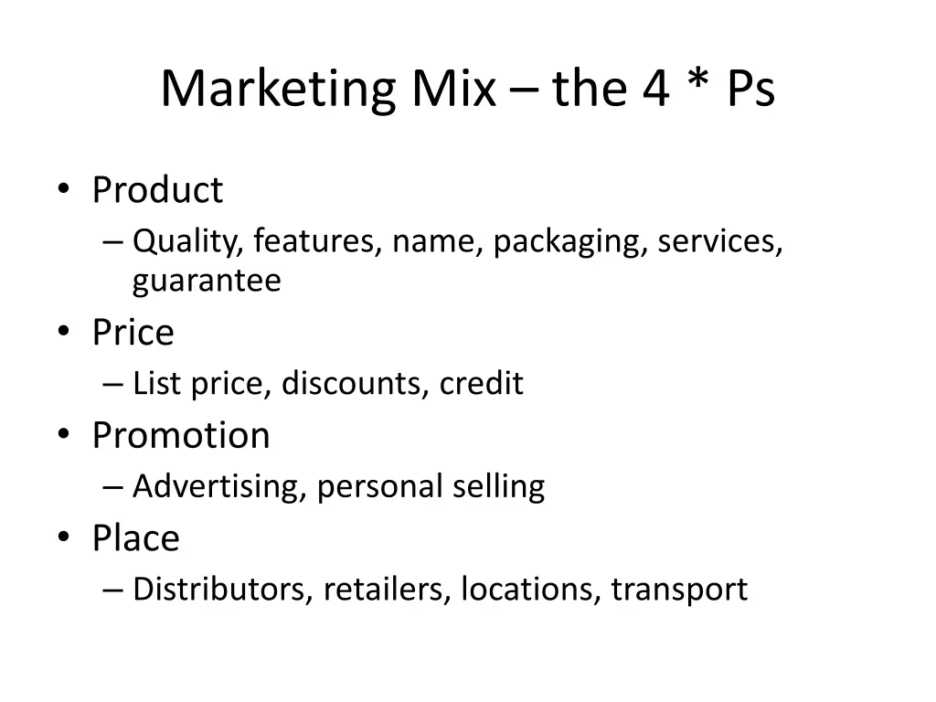 marketing mix the 4 ps