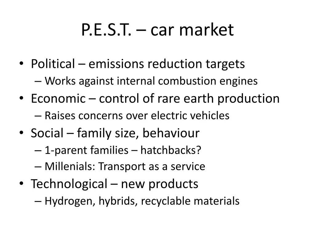 p e s t car market