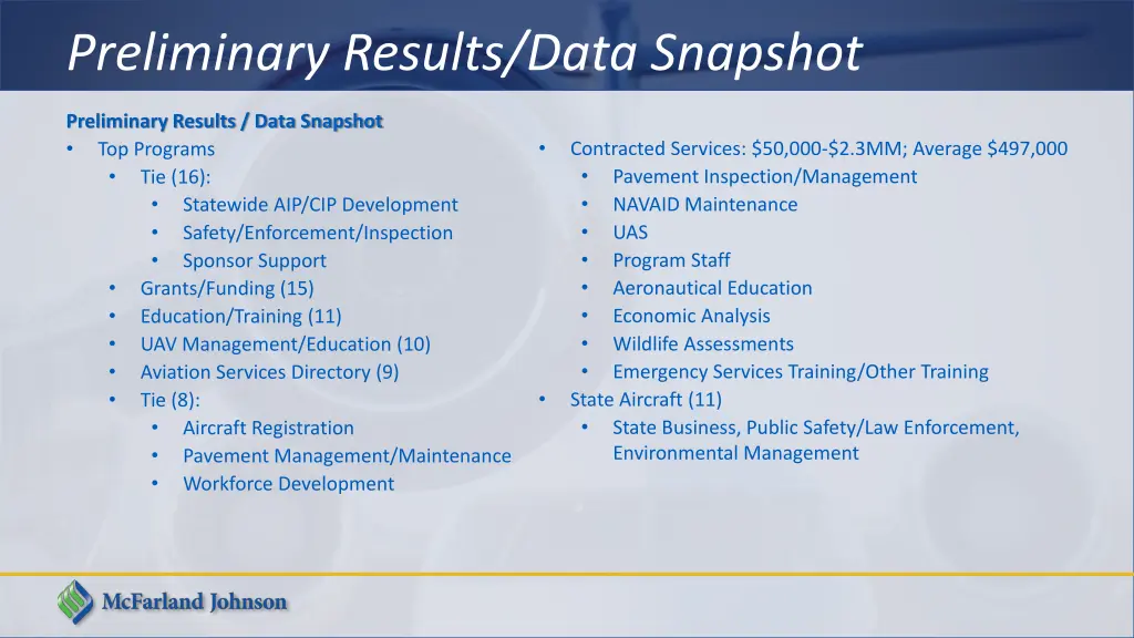 preliminary results data snapshot 1