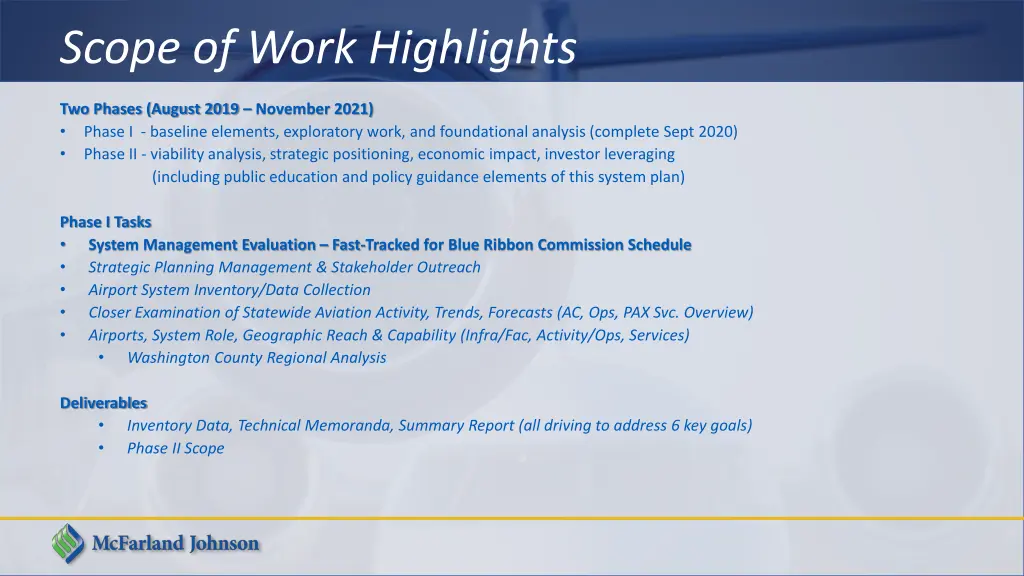 scope of work highlights