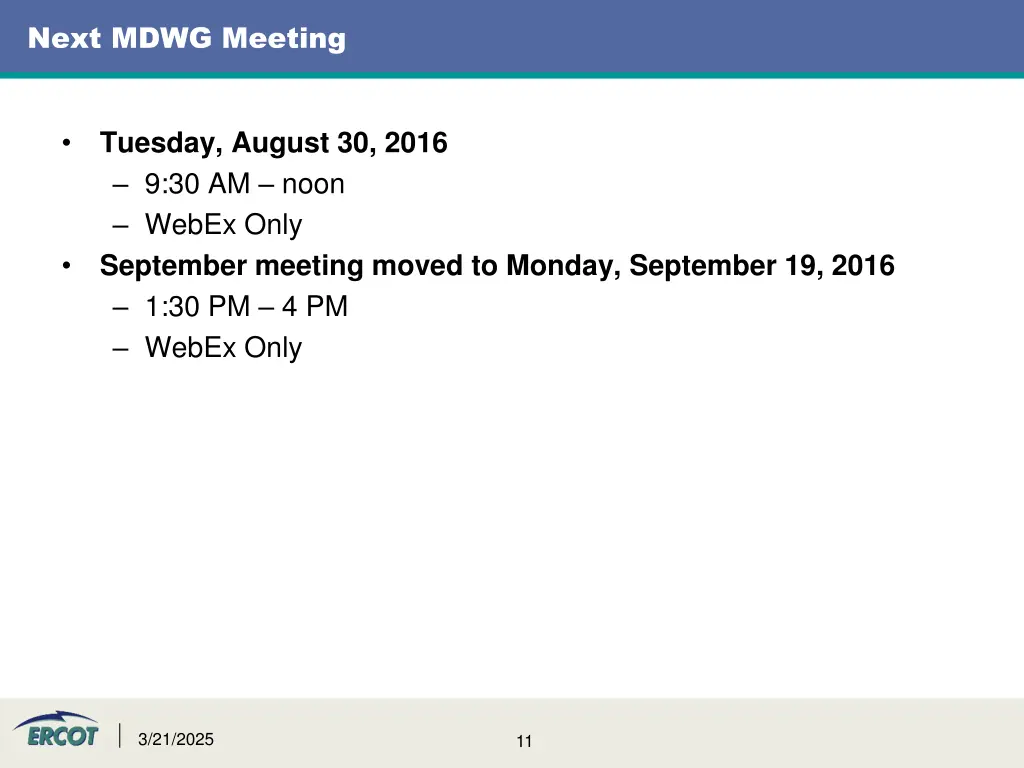next mdwg meeting