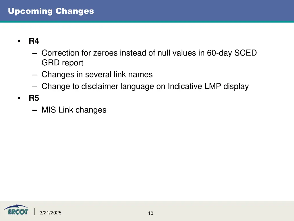 upcoming changes
