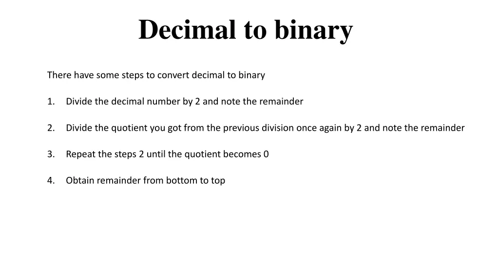 decimal to binary