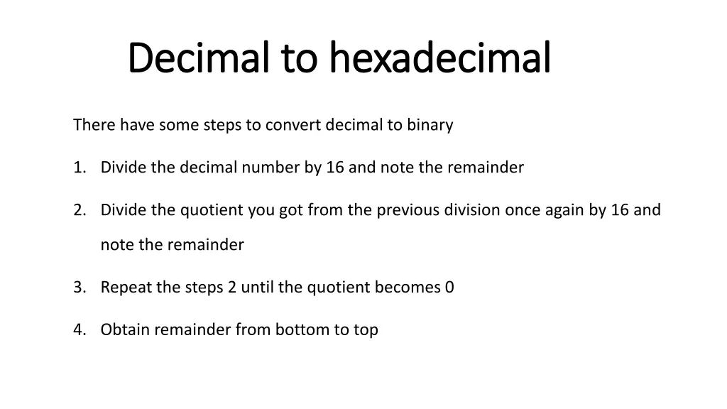decimal to hexadecimal decimal to hexadecimal