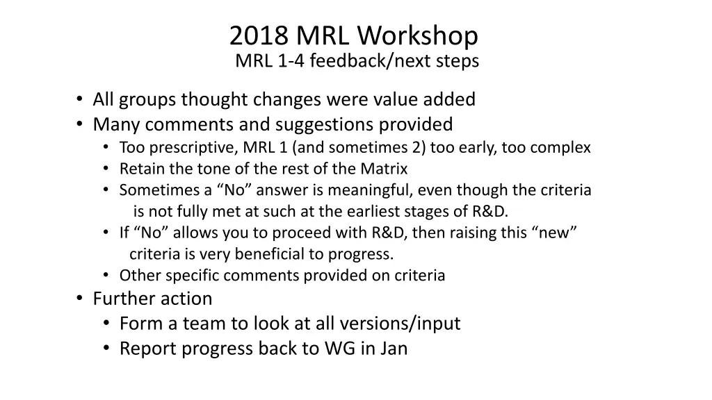 2018 mrl workshop mrl 1 4 feedback next steps