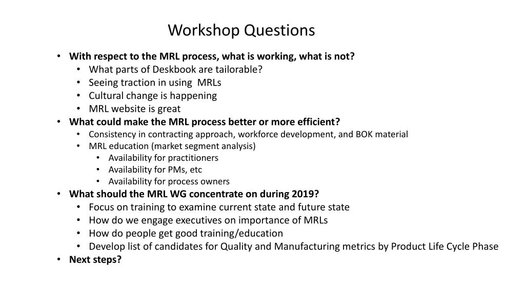 workshop questions