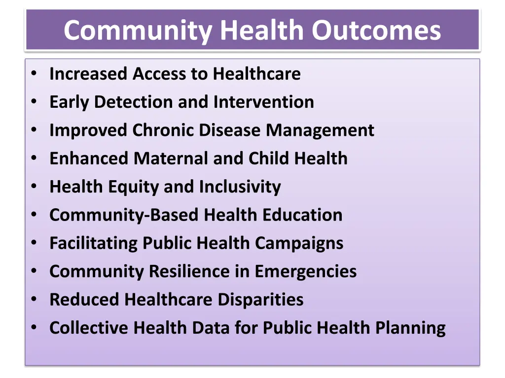 community health outcomes