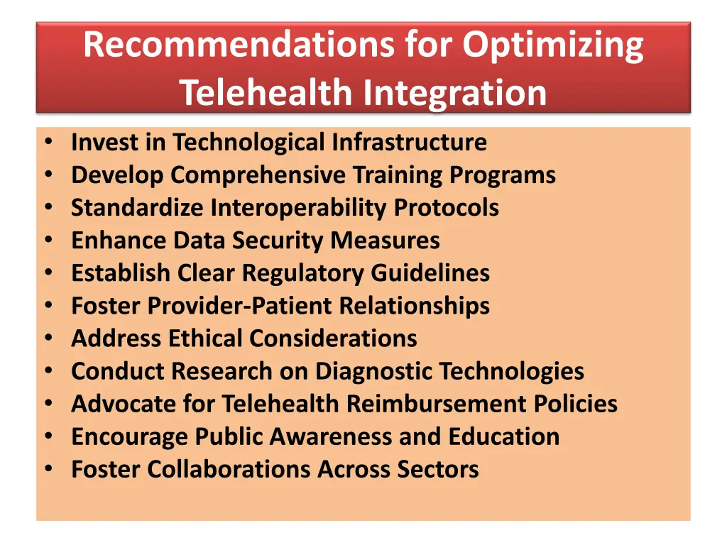 recommendations for optimizing telehealth