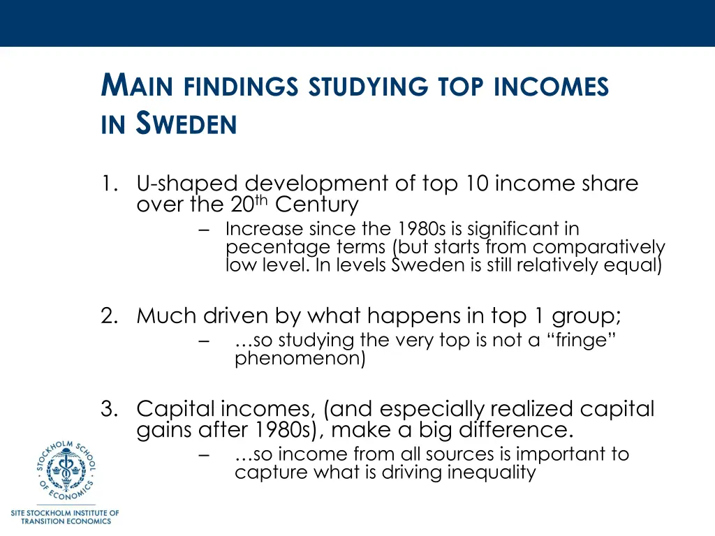 m ain findings studying top incomes in s weden