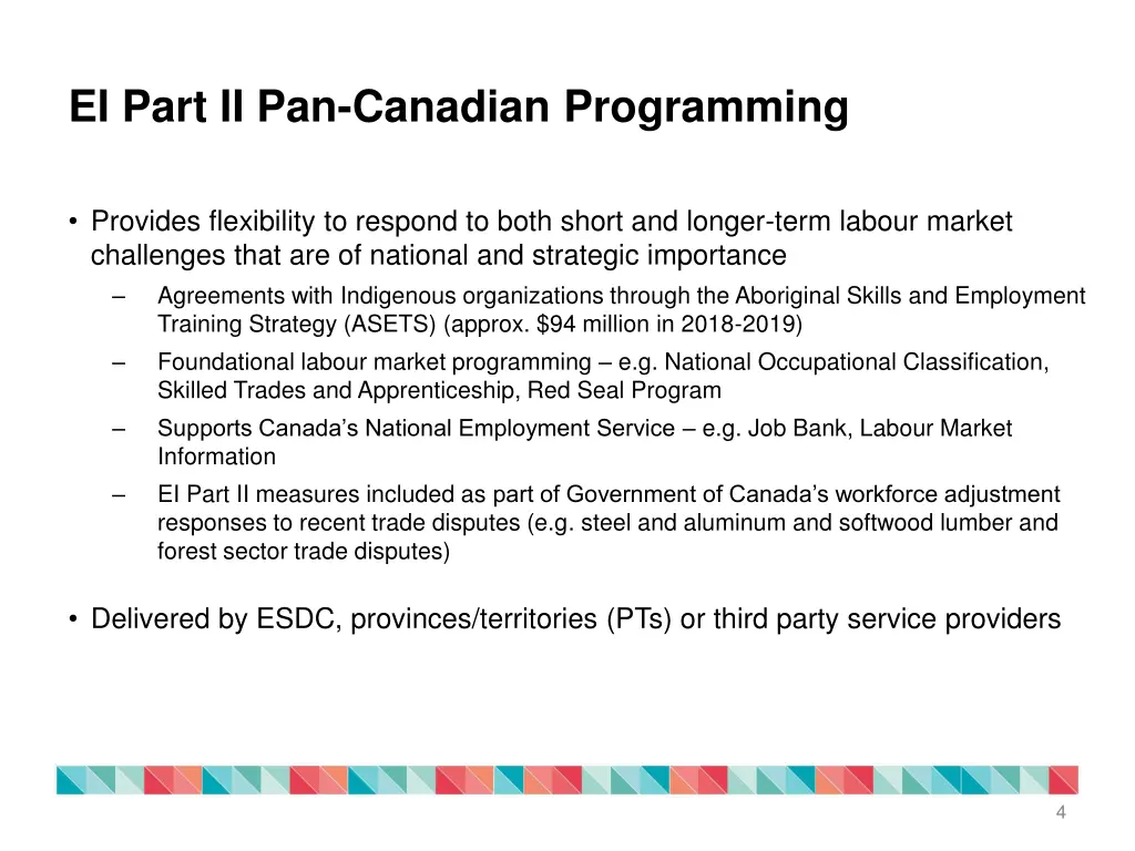 ei part ii pan canadian programming