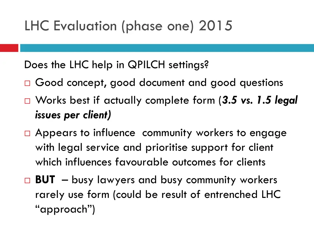 lhc evaluation phase one 2015