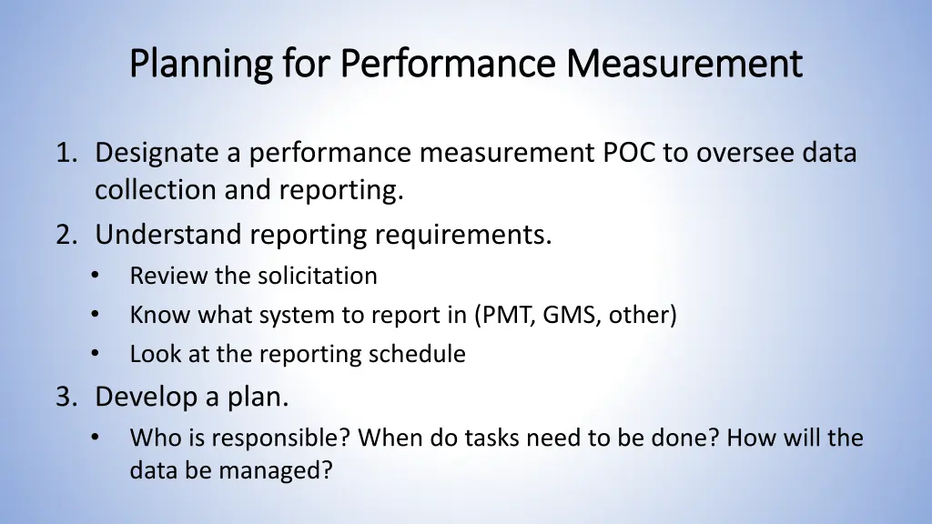planning for performance measurement planning