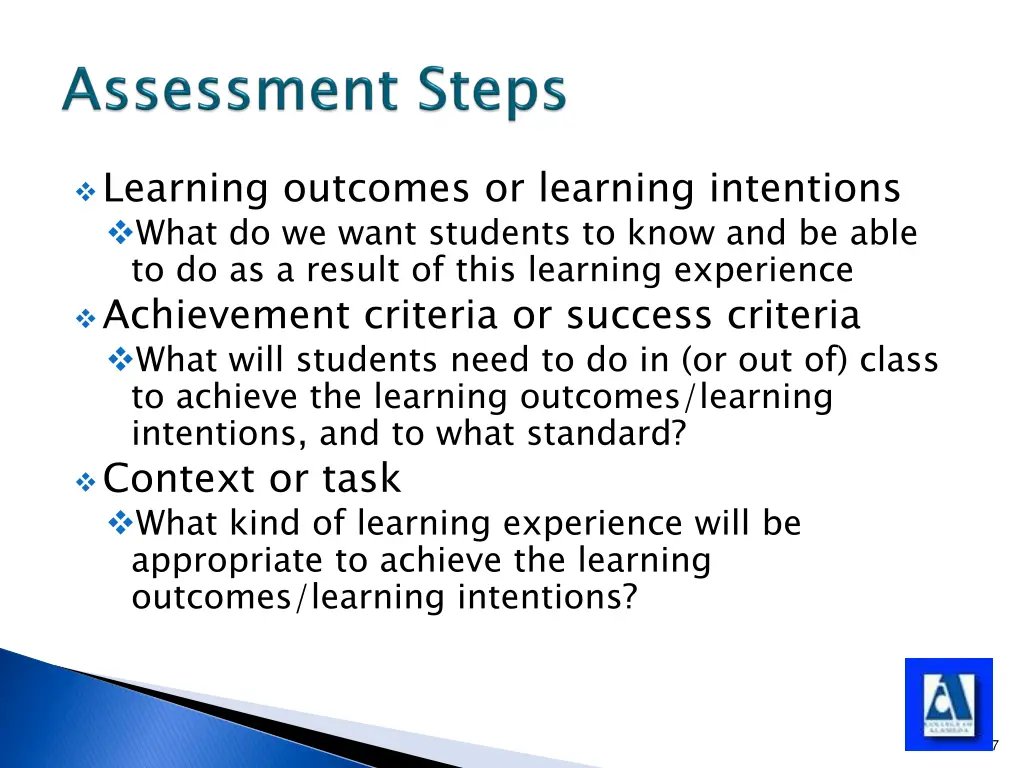 learning outcomes or learning intentions what