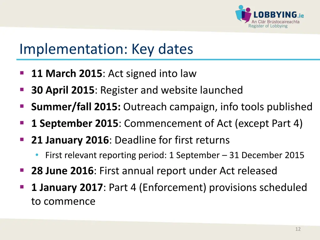 implementation key dates