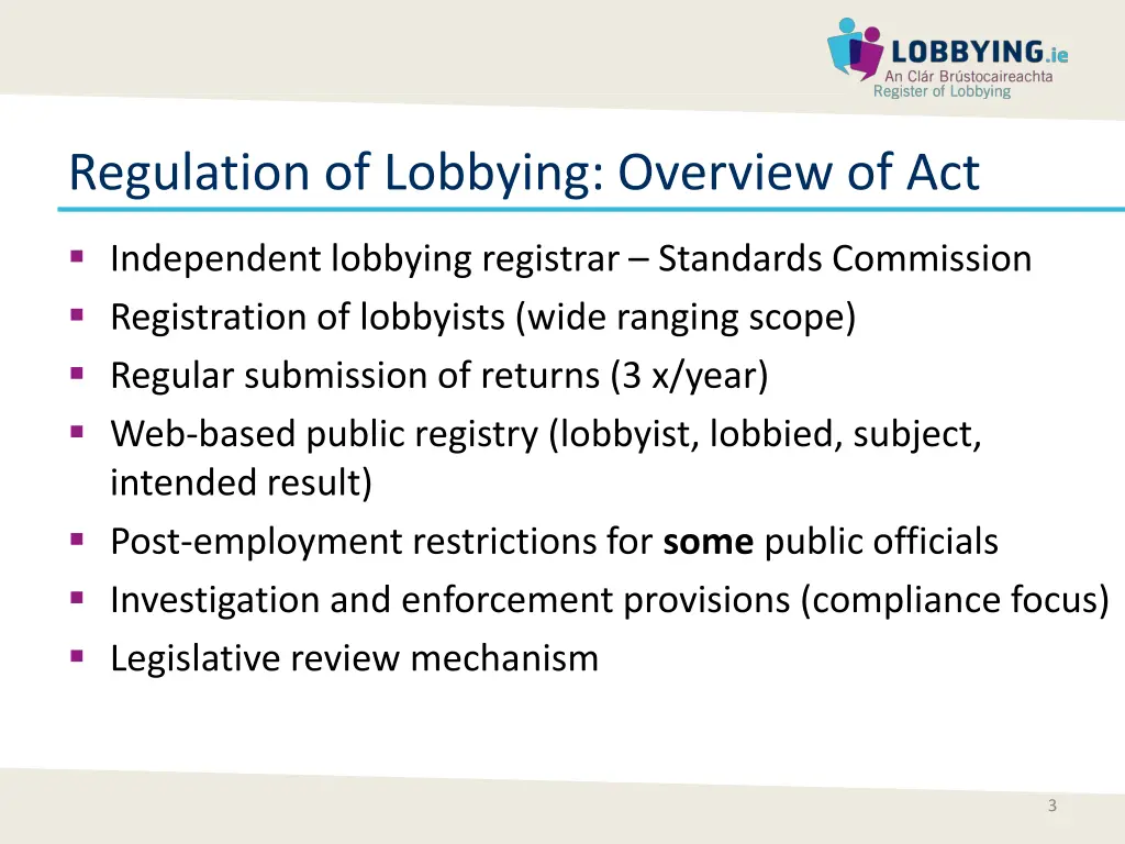 regulation of lobbying overview of act