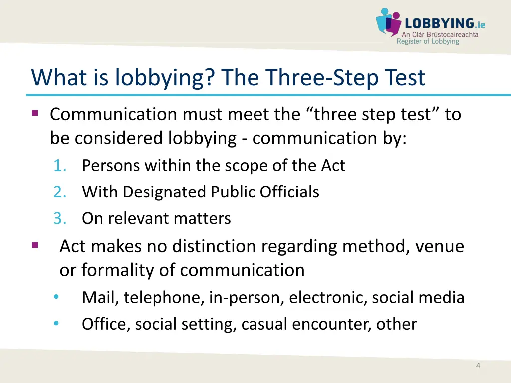 what is lobbying the three step test