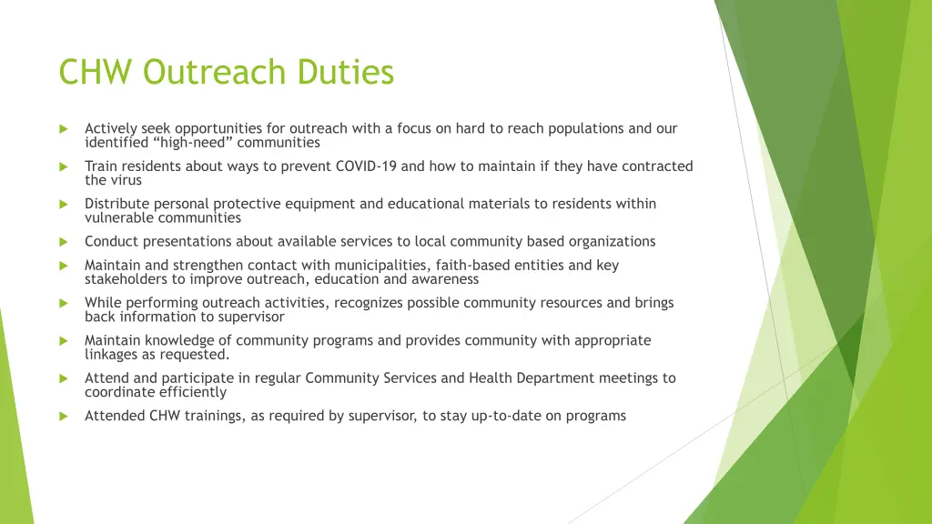 chw outreach duties