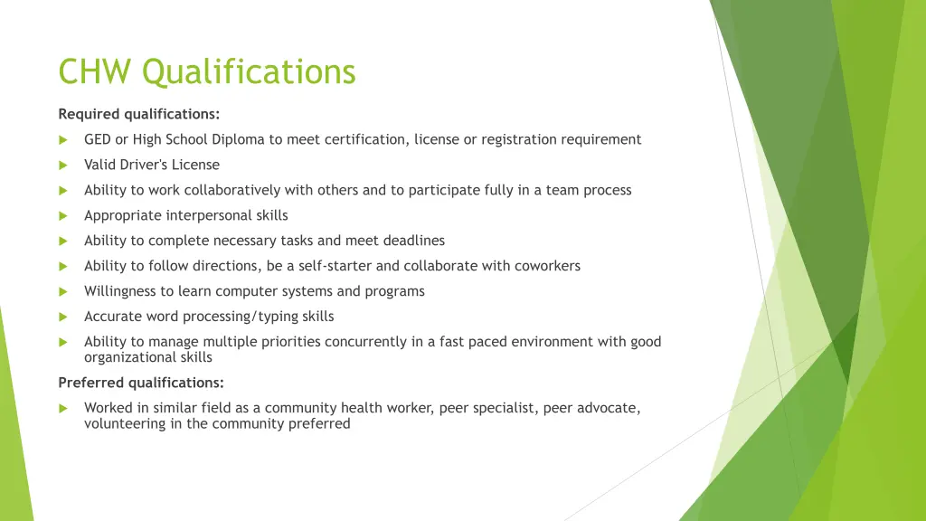 chw qualifications