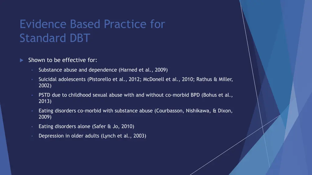 evidence based practice for standard dbt