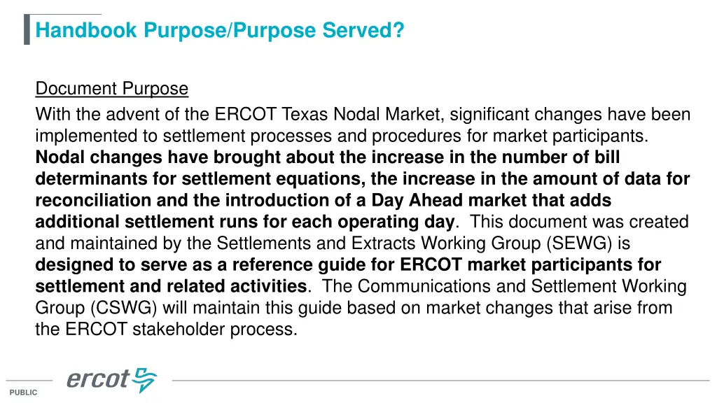 handbook purpose purpose served