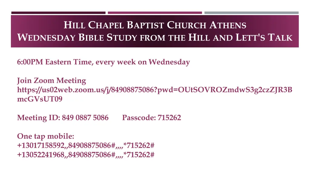 h ill c hapel b aptist c hurch a thens w ednesday