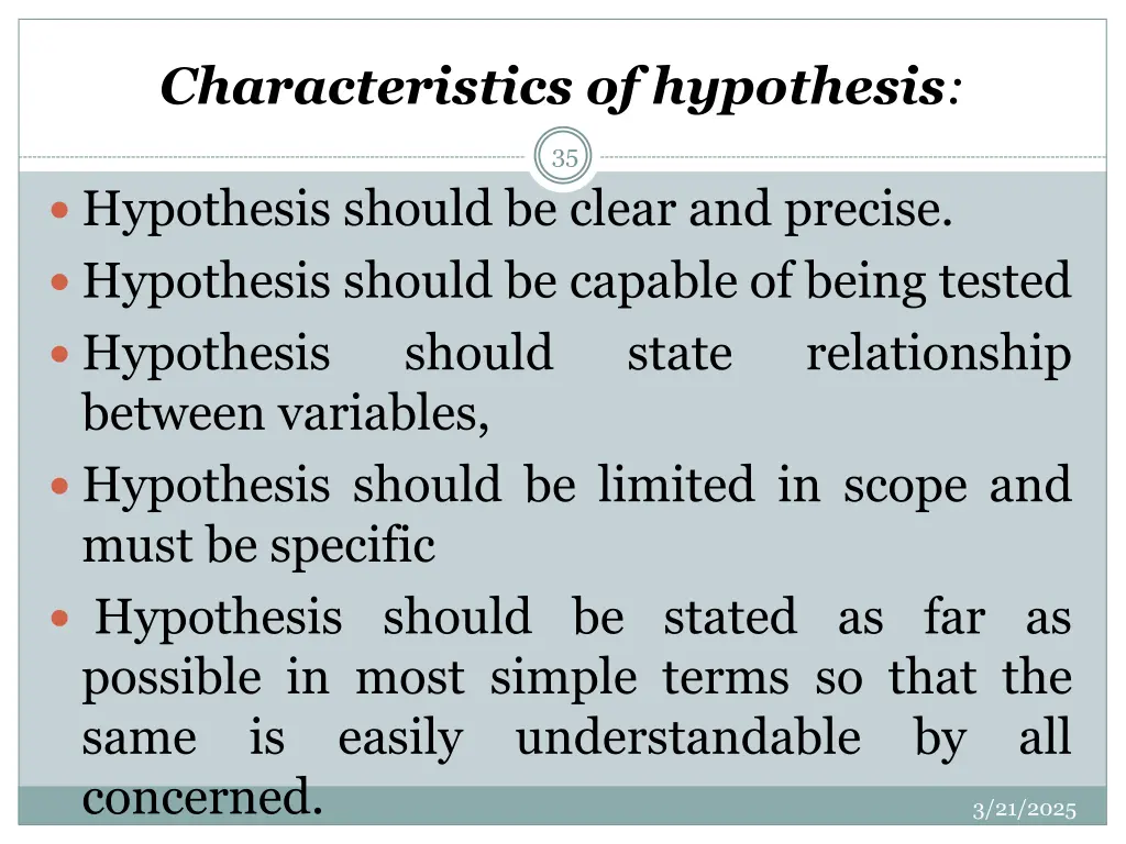 characteristics of hypothesis
