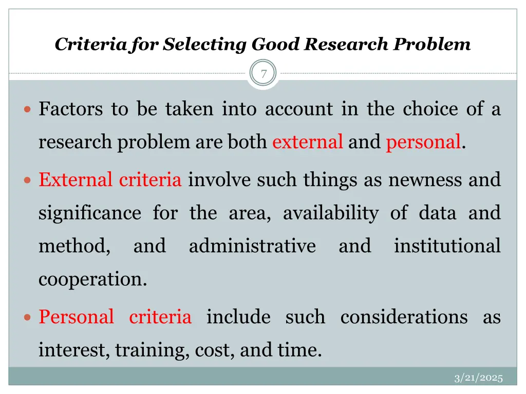 criteria for selecting good research problem