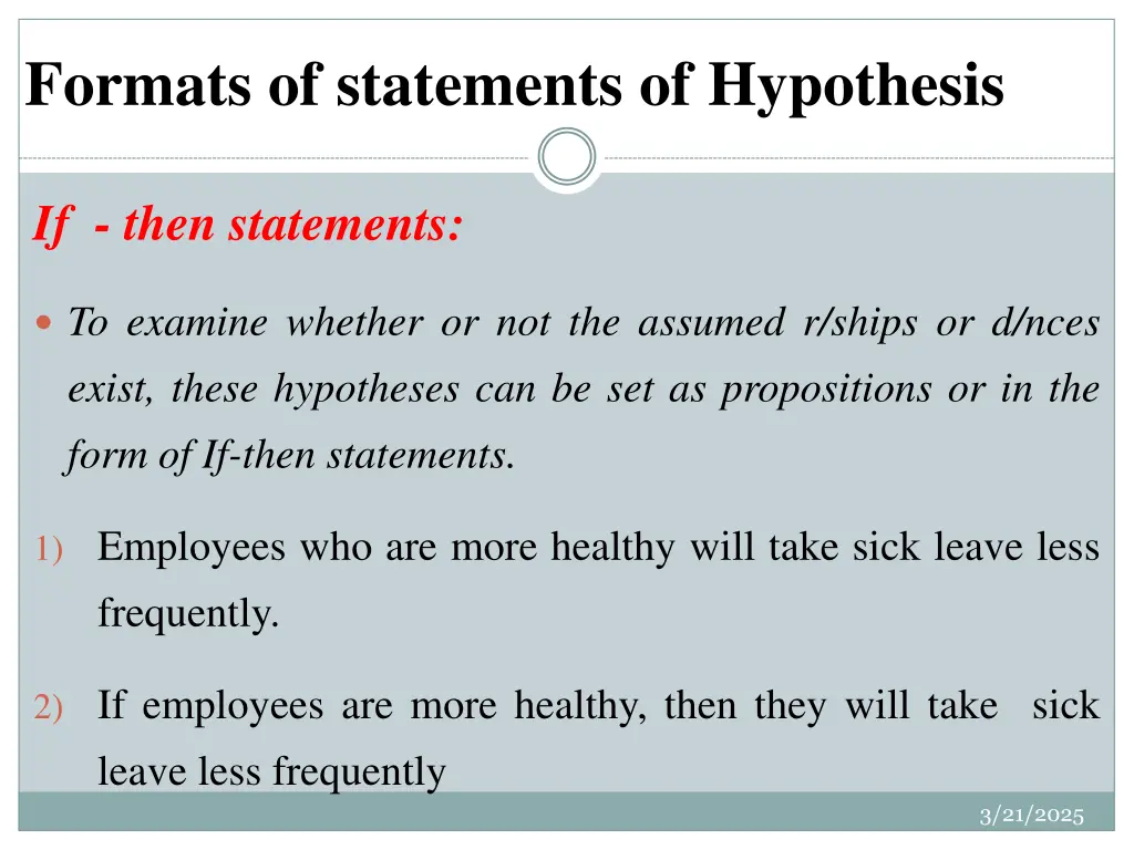 formats of statements of hypothesis