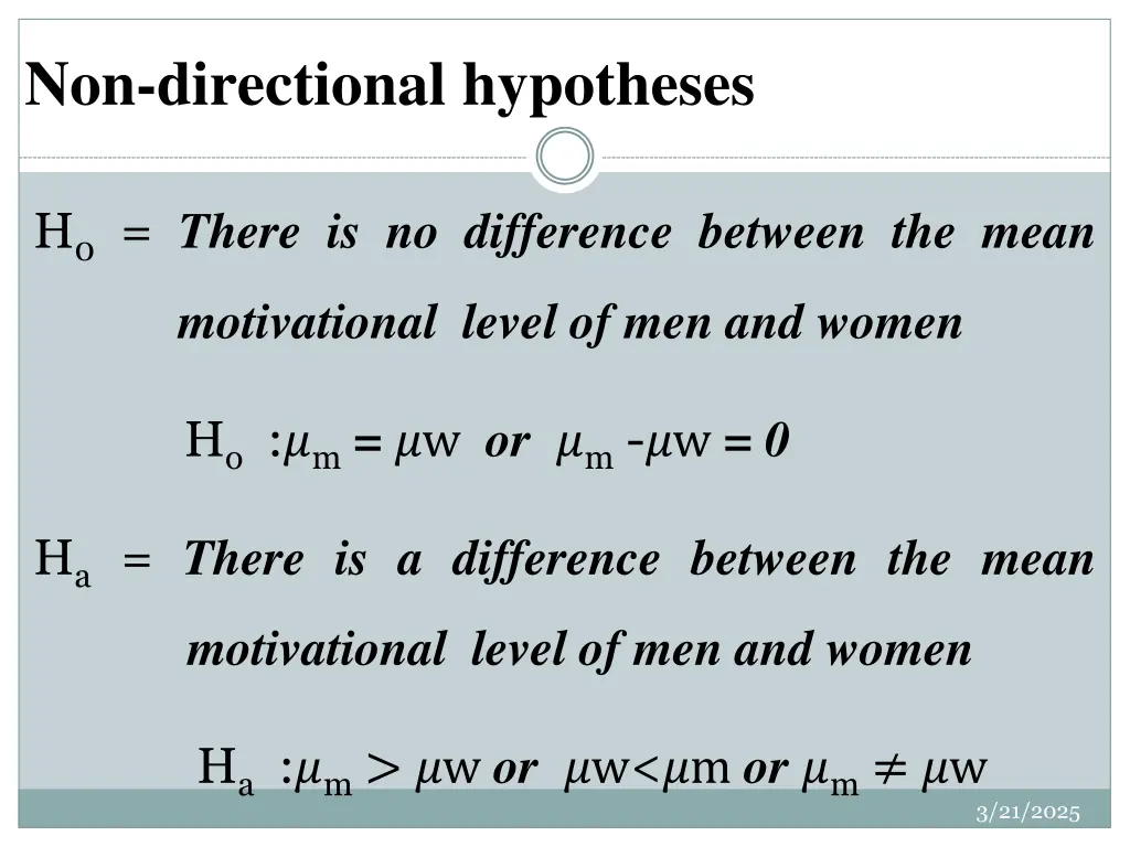 non directional hypotheses