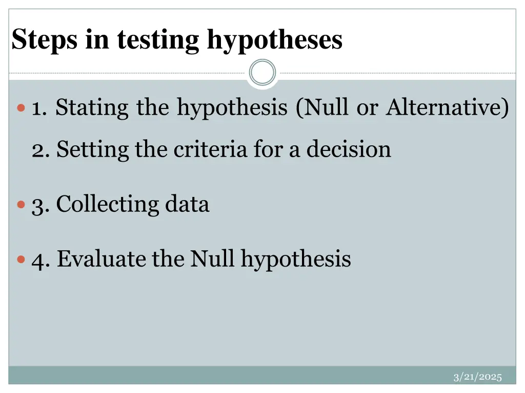 steps in testing hypotheses
