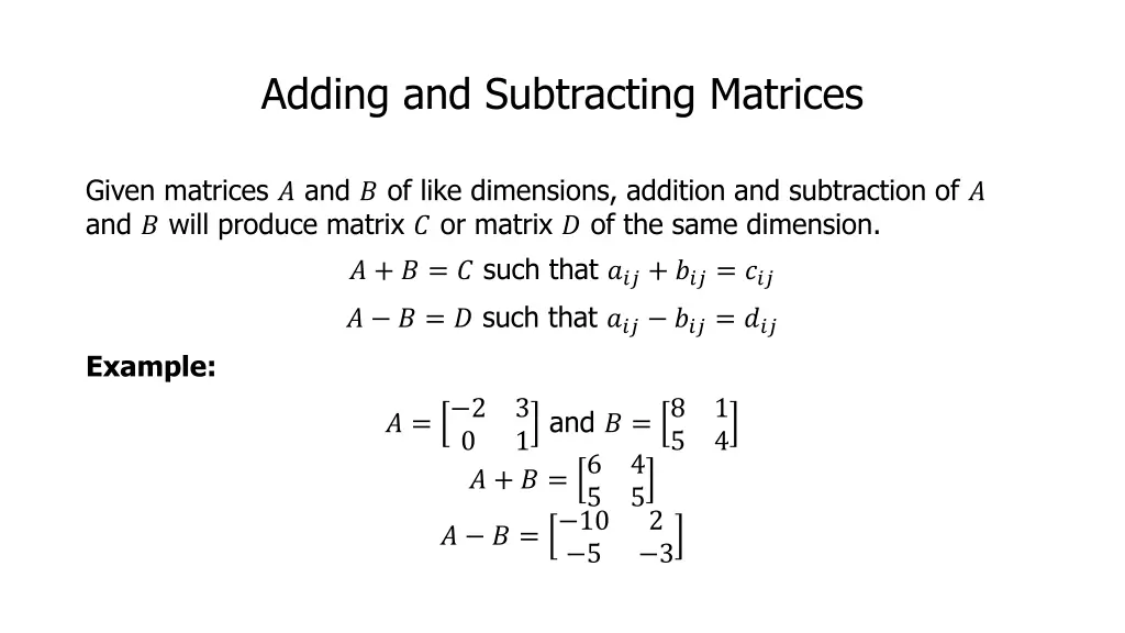 adding and subtracting matrices