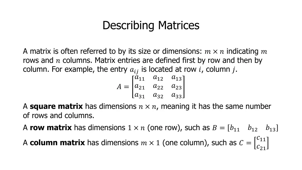 describing matrices 1