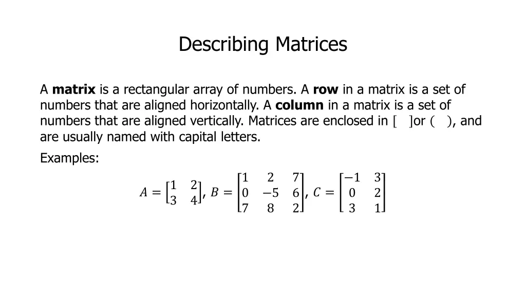 describing matrices