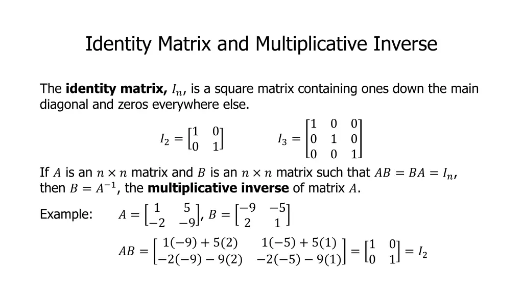identity matrix and multiplicative inverse
