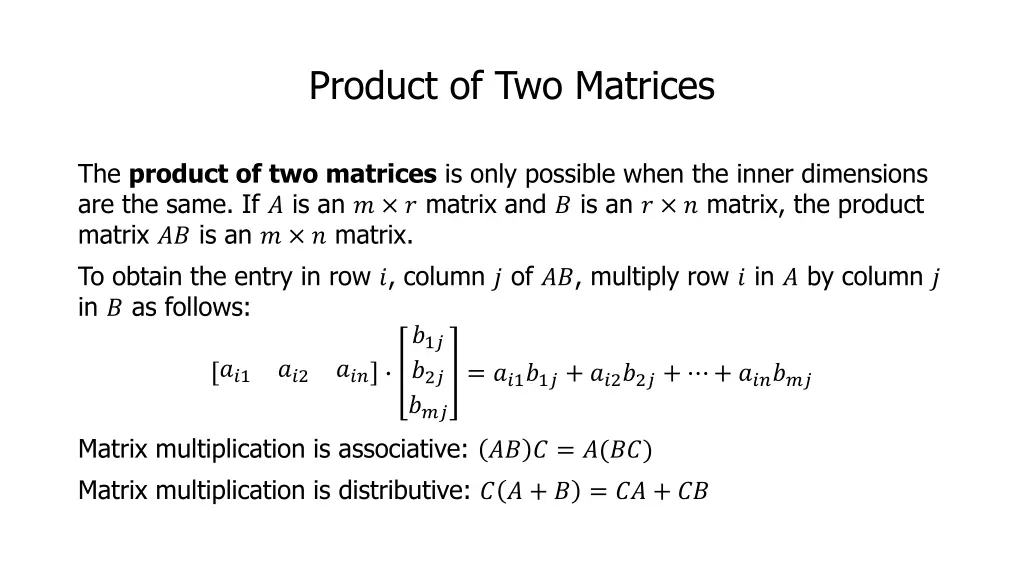 product of two matrices