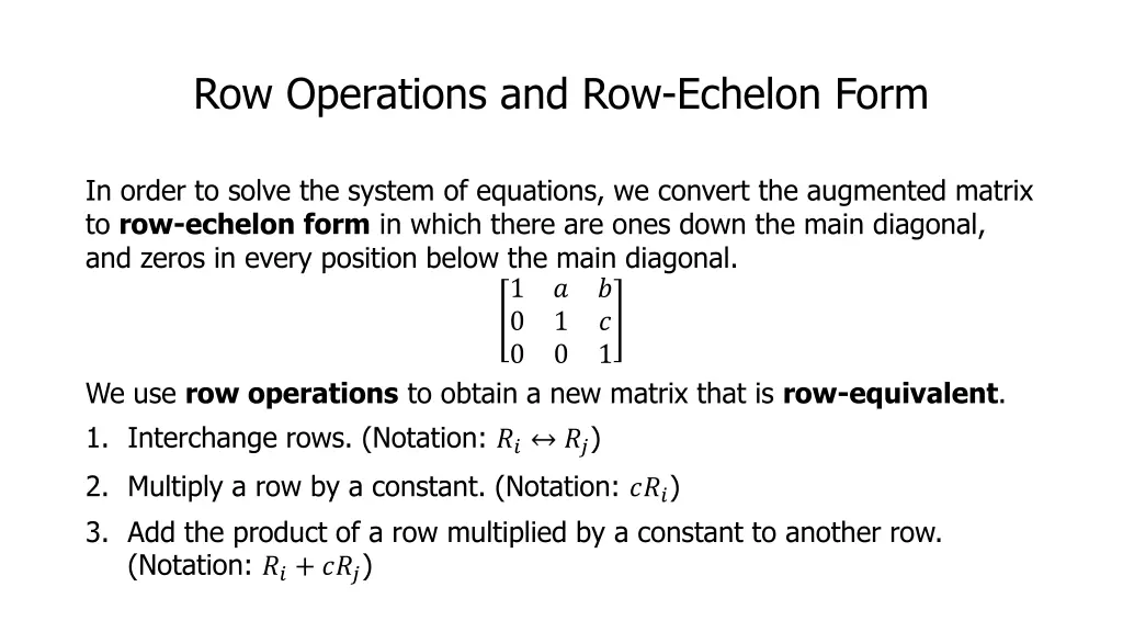 row operations and row echelon form