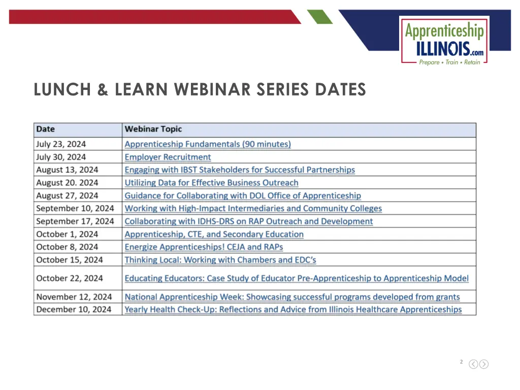 lunch learn webinar series dates