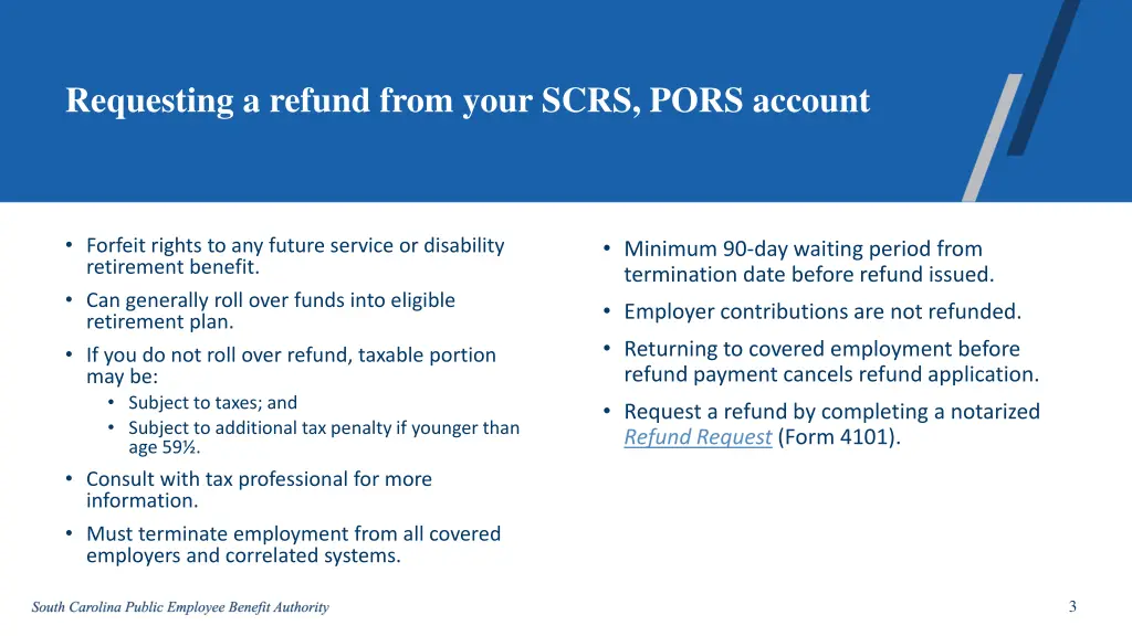 requesting a refund from your scrs pors account
