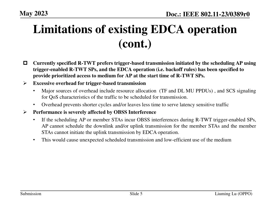 may 2023 limitations of existing edca operation